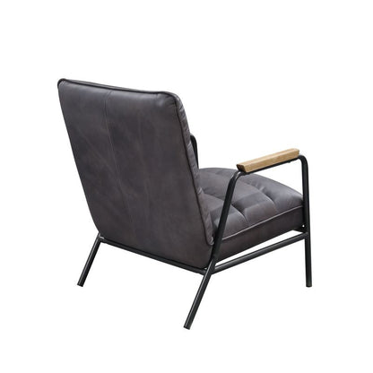 ACME Nignu Gray Top Grain Leather & Matt Iron Accent Chair Model 59950