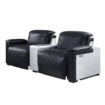 ACME Misezon Black Top Grain Leather & Aluminum Power Motion Recliner Model 59952