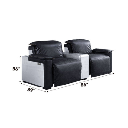 ACME Misezon Black Top Grain Leather & Aluminum Power Motion Recliner Model 59952