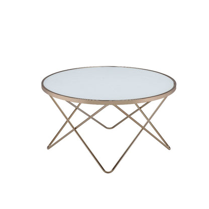 ACME Valora Champagne & Frosted Glass Coffee Table Model 81825