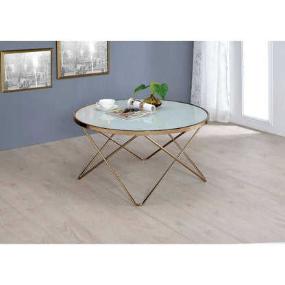 ACME Valora Champagne & Frosted Glass Coffee Table Model 81825