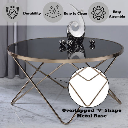 ACME Valora Champagne & Black Glass Coffee Table Model 81830