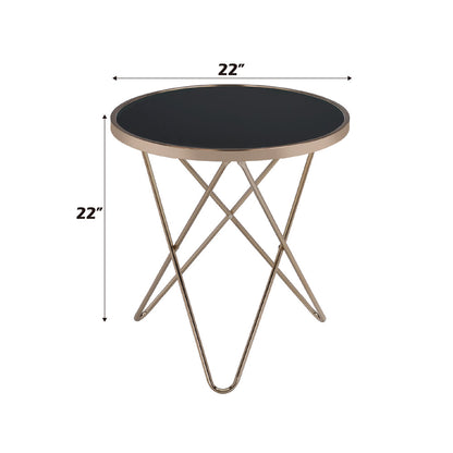 ACME Valora Champagne & Black Glass End Table Model 81832