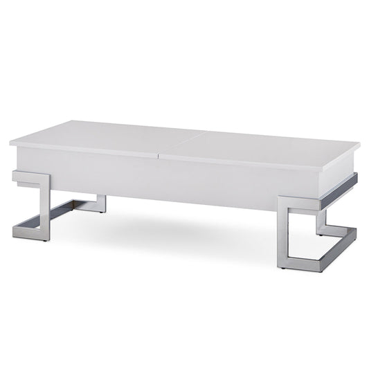 ACME Calnan WhiteHigh Gloss & Chrome Coffee Table with Lift Top Model 81850