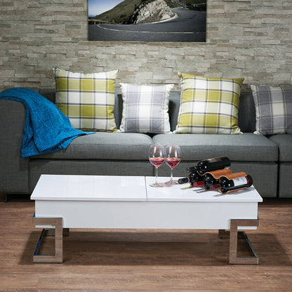 ACME Calnan WhiteHigh Gloss & Chrome Coffee Table with Lift Top Model 81850