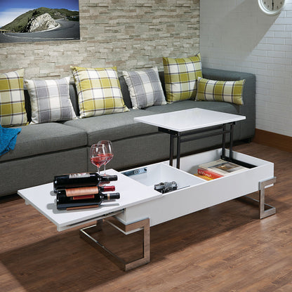 ACME Calnan WhiteHigh Gloss & Chrome Coffee Table with Lift Top Model 81850