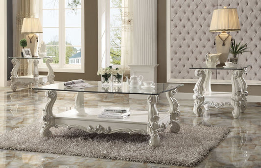 ACME Versailles Bone White & Clear Glass Coffee Table Model 82103