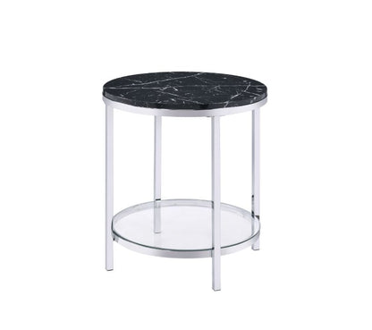 ACME Virlana Black Engineered Stone & Chrome End Table Model 82477