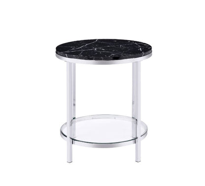 ACME Virlana Black Engineered Stone & Chrome End Table Model 82477
