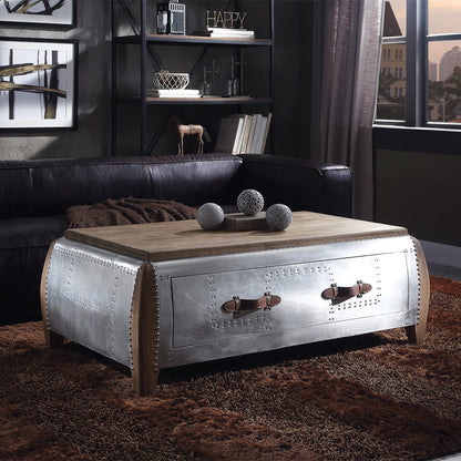 ACME Brancaster Antique Oak & Aluminum Coffee Table Model 82855