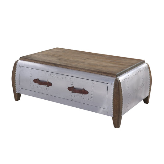 ACME Brancaster Antique Oak & Aluminum Coffee Table Model 82855
