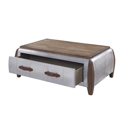 ACME Brancaster Antique Oak & Aluminum Coffee Table Model 82855