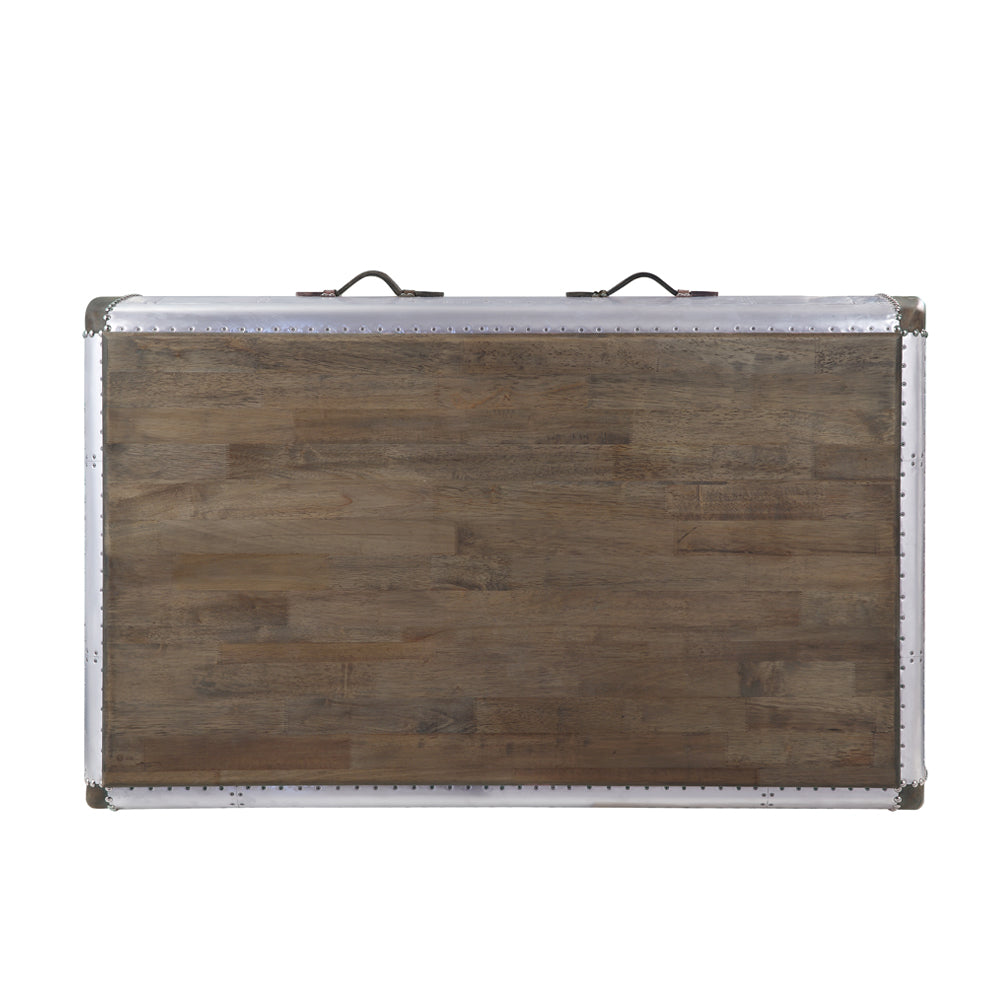 ACME Brancaster Antique Oak & Aluminum Coffee Table Model 82855