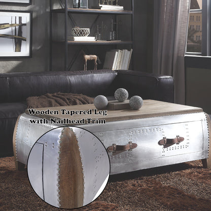 ACME Brancaster Antique Oak & Aluminum Coffee Table Model 82855