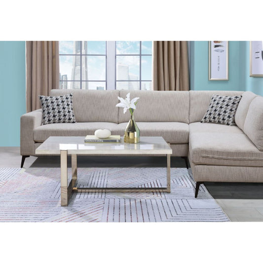 ACME Feit Engineered Stone Top & Champagne Coffee Table Model 83105