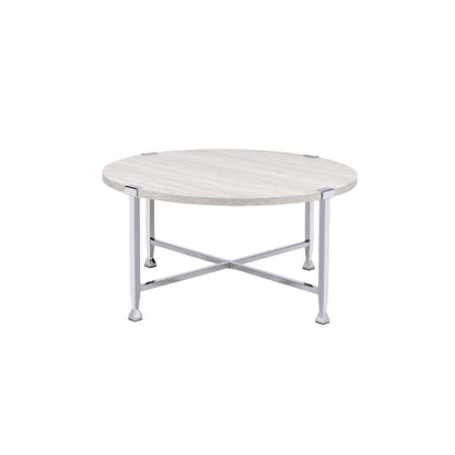 ACME Brecon White Oak & Chrome Coffee Table Model 83210