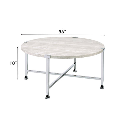 ACME Brecon White Oak & Chrome Coffee Table Model 83210