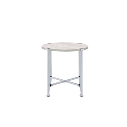 ACME Brecon White Oak & Chrome End Table Model 83212