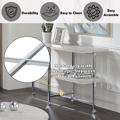 ACME Brecon White Oak & Chrome Sofa Table Model 83213