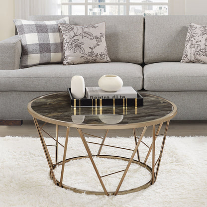 ACME Cicatrix Black Engineered Stone & Champagne Coffee Table Model 83300