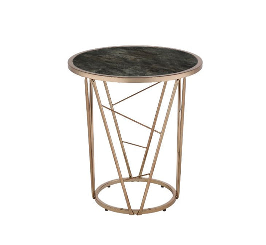 ACME Cicatrix Black Engineered Stone & Champagne End Table Model 83302