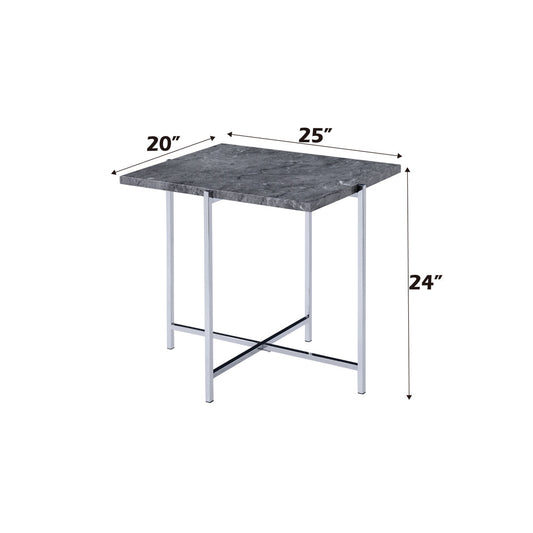ACME Adelae Engineered Stone Top & Chrome End Table Model 83937