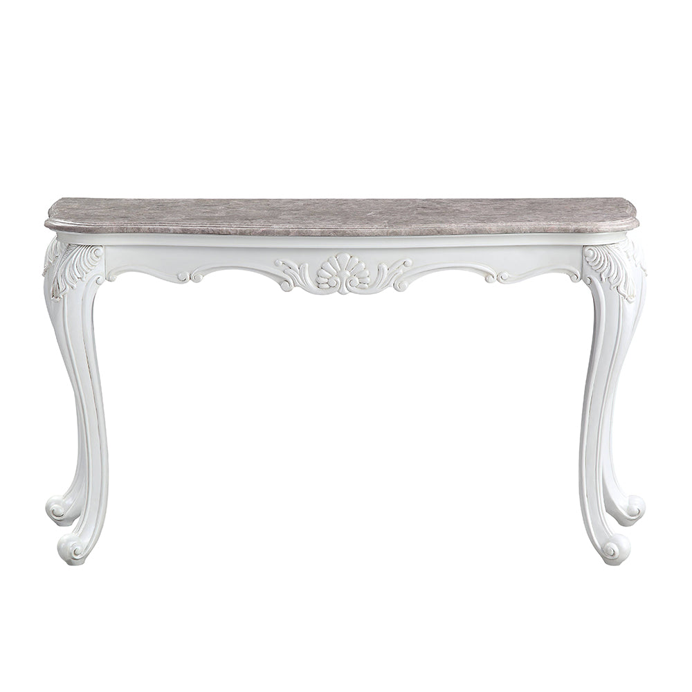ACME Ciddrenar Natural Marble Top & White Sofa Table Model 84313