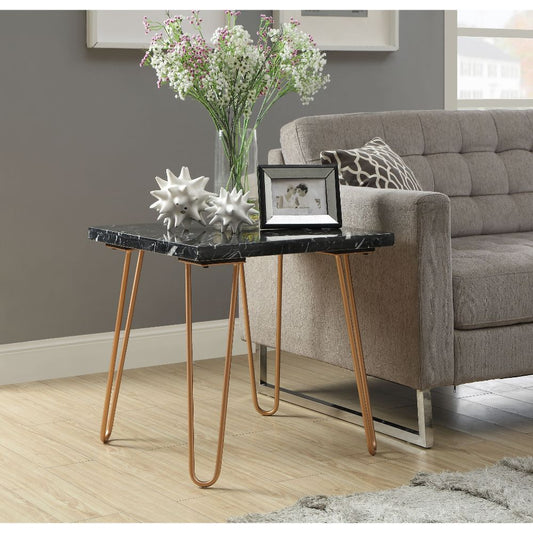 ACME Telestis Black Natural Marble Top & Gold End Table Model 84507