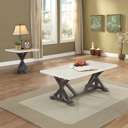 ACME Romina White Natural Marble Top & Weathered Espresso End Table Model 84547