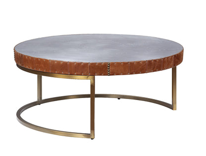 ACME Tamas Aluminum & Cocoa Top Grain Leather Coffee Table Model 84885