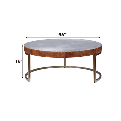 ACME Tamas Aluminum & Cocoa Top Grain Leather Coffee Table Model 84885