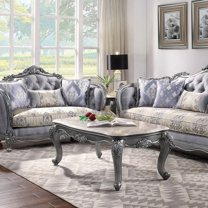 ACME Ariadne Natural Marble Top & Platinum Coffee Table Model 85345