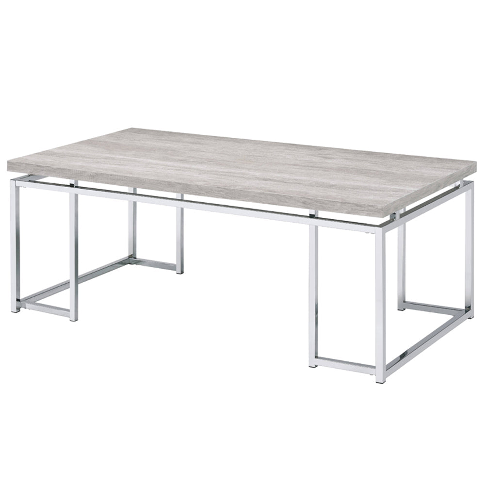ACME Chafik Natural Oak & Chrome Coffee Table Model 85370
