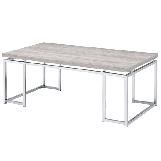 ACME Chafik Natural Oak & Chrome Coffee Table Model 85370