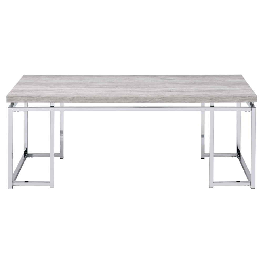ACME Chafik Natural Oak & Chrome Coffee Table Model 85370