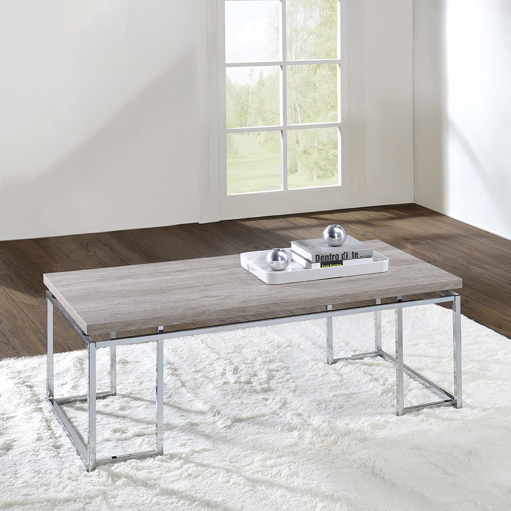 ACME Chafik Natural Oak & Chrome Coffee Table Model 85370