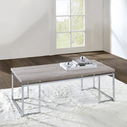 ACME Chafik Natural Oak & Chrome Coffee Table Model 85370