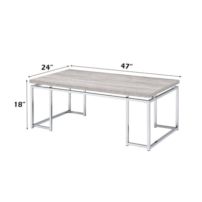 ACME Chafik Natural Oak & Chrome Coffee Table Model 85370