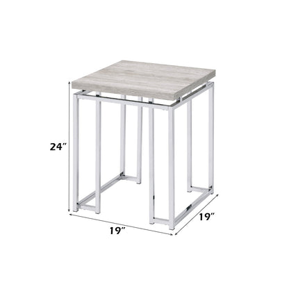 ACME Chafik Natural Oak & Chrome End Table Model 85372