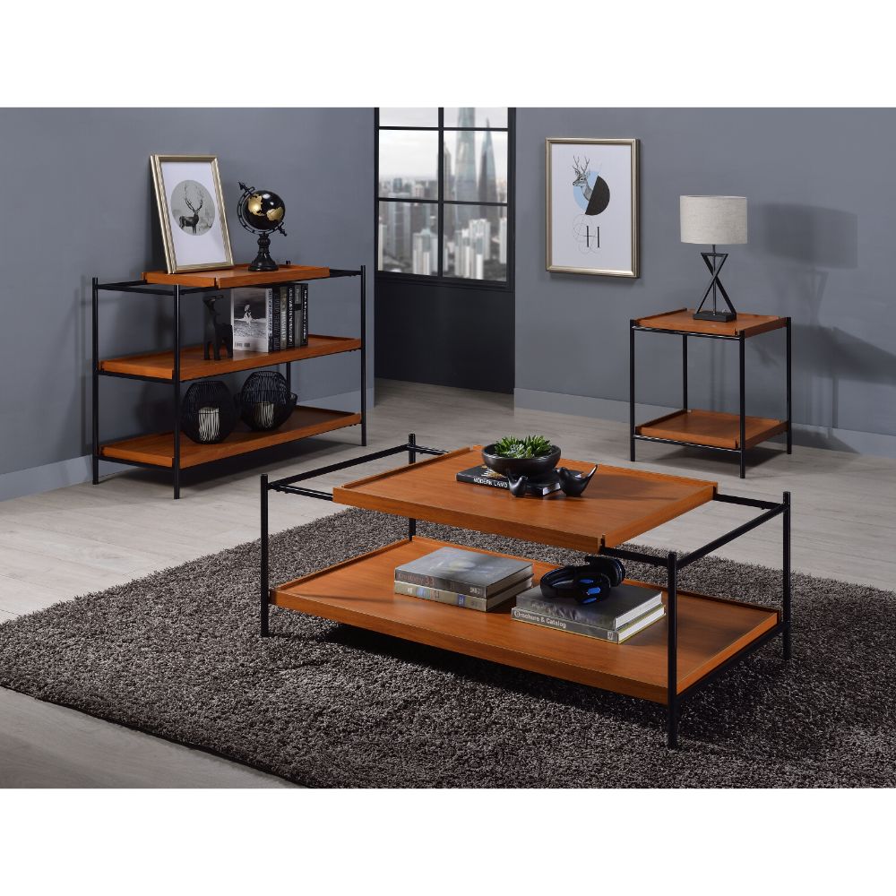 ACME Oaken Honey Oak & Black Coffee Table Model 85675