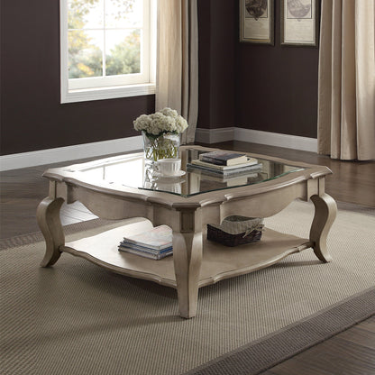 ACME Chelmsford Antique Taupe & Clear Glass Coffee Table Model 86050