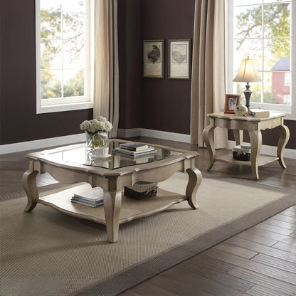 ACME Chelmsford Antique Taupe & Clear Glass Coffee Table Model 86050