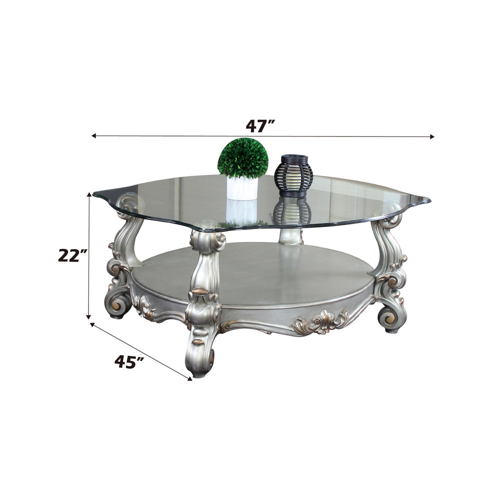 ACME Versailles Antique Platinum & Clear Glass Coffee Table Model 86845