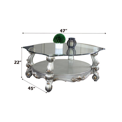 ACME Versailles Antique Platinum & Clear Glass Coffee Table Model 86845