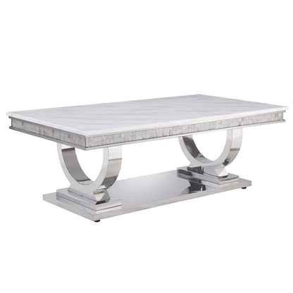 ACME Zander White Engineered Marble & Mirrored Silver Coffee Table Model 87355
