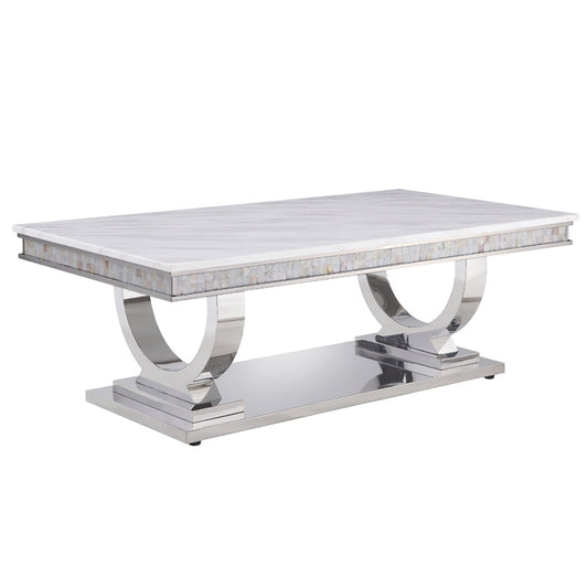 ACME Zander White Engineered Marble & Mirrored Silver Coffee Table Model 87355
