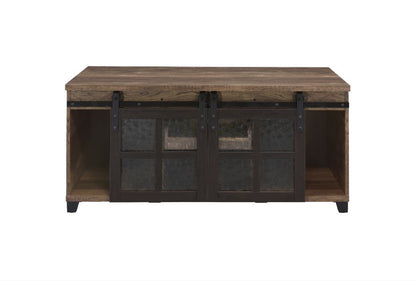 ACME Nineel Obscure Glass Rustic Oak & Black Coffee Table Model 87955