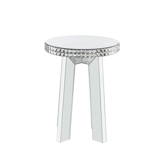 ACME Lotus Mirrored Faux Ice Cube Crystals End Table Model 88012