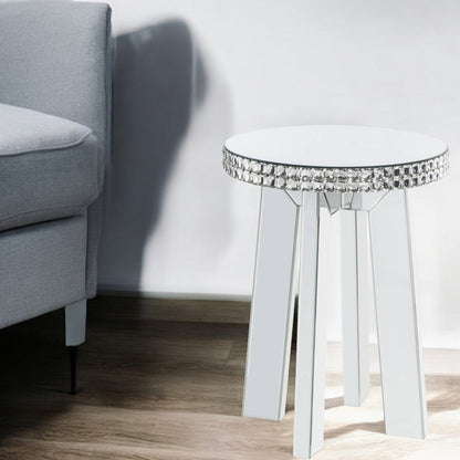 ACME Lotus Mirrored Faux Ice Cube Crystals End Table Model 88012