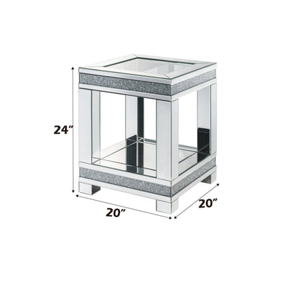 ACME Noralie Mirrored & Faux Diamonds End Table Model 88022